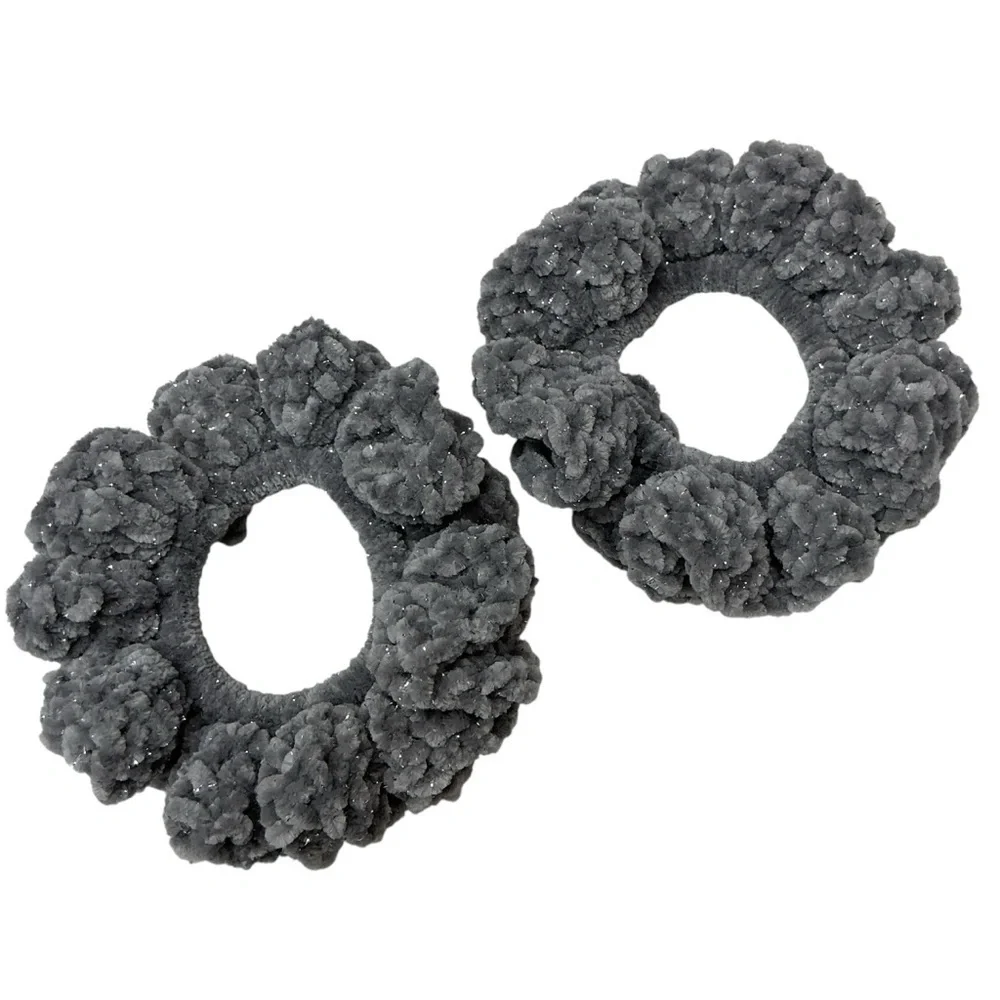 Crochet Scrunchie Oversized Hair Tie Set of 2 Plush Sparkle Velvet Handmade